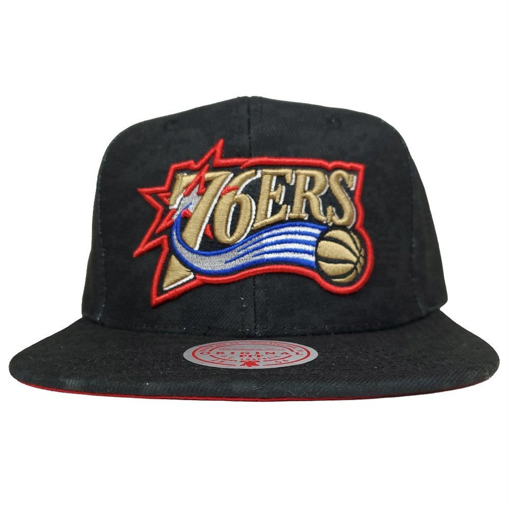 Phila 76ers Mitchell & Ness Snapback Hat 3D Logo Black Digital Camo Cap NWT